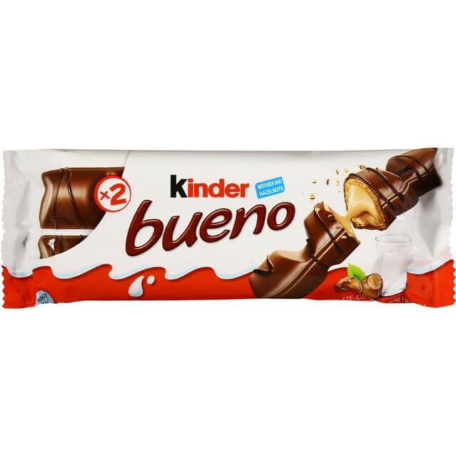 Ferrero Kinder Bueno Bar Two Milk Chocolate Covered Wafers with Smooth Milky and Hazelnut Filling (HEAT SENSITIVE ITEM - PLEASE ADD A THERMAL BOX (ITEM NUMBER 114878) TO YOUR ORDER TO PROTECT YOUR ITEMS FROM HEAT DAMAGE) (CASE OF 30 x 43g)