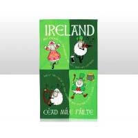 British Brands Tea Towel Green with Cartoon Irish Sheep 100% Cotton (CASE OF 6 x 70g)