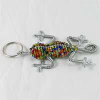 African Hut Beaded Keyring Multi-Coloured Lizard (CASE OF 6 x 26g)