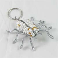 African Hut Beaded Keyring White Spider (CASE OF 6 x 20g)