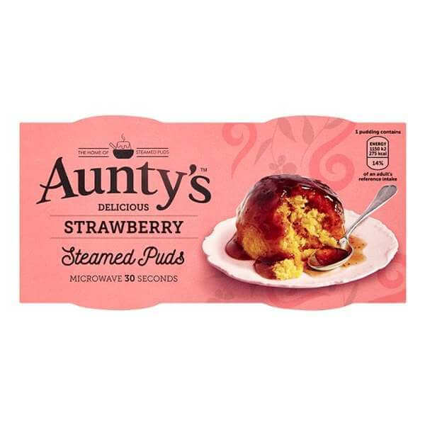 Auntys Strawberry Steamed Puddings (Pack of 2) (CASE OF 6 x 190g)