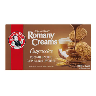 Bakers Romany Creams Cappuccino (Kosher) (HEAT SENSITIVE ITEM - PLEASE ADD A THERMAL BOX (ITEM NUMBER 114878) TO YOUR ORDER TO PROTECT YOUR ITEMS FROM HEAT DAMAGE (CASE OF 12 x 200g)