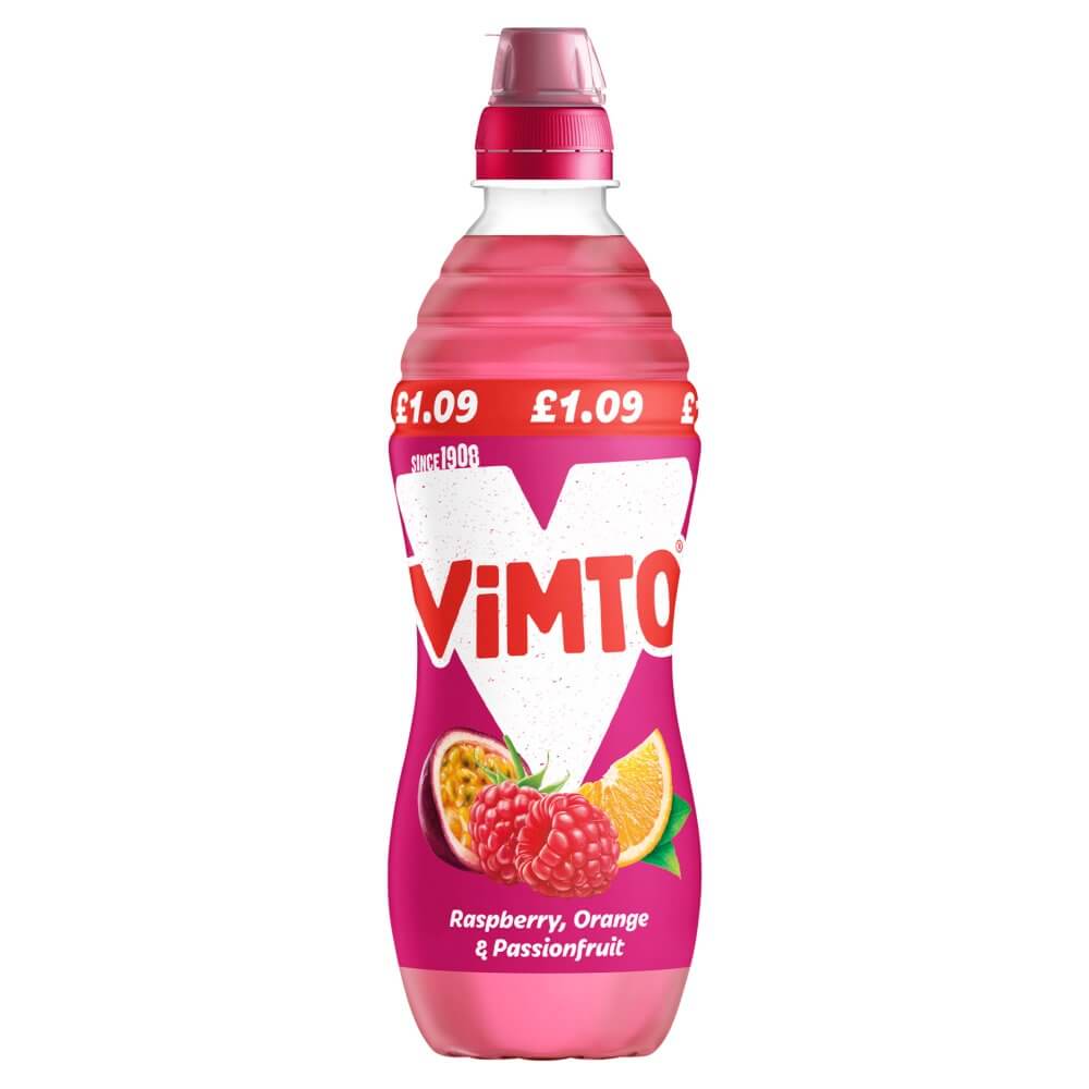 Vimto Raspberry Orange Passion Fruit No Added Sugar with Sports Cap (CASE OF 12 x 500ml)