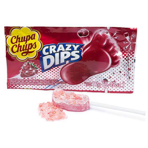 Chupa Chups Crazy Dip Strawberry Popping Candy Lollipop (CASE OF 24 x 14g)