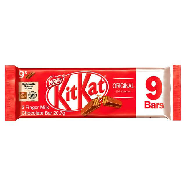 Nestle Kitkat 2 Finger Milk (9 Pack) (HEAT SENSITIVE ITEM - PLEASE ADD A THERMAL BOX (ITEM NUMBER 114878) TO YOUR ORDER TO PROTECT YOUR ITEMS FROM HEAT DAMAGE) (CASE OF 26 x 186.3g)